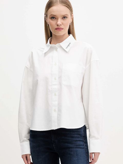 Tommy Jeans koszula bawełniana damska kolor biały relaxed z kołnierzykiem klasycznym DW0DW21455 - zdjęcie produktu nr 1