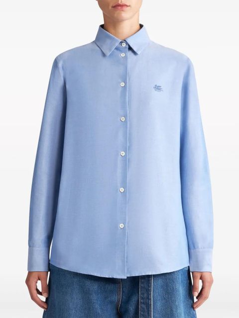 ETRO Pegaso-embroidered cotton shirt - Blue