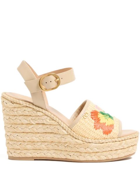 Valentino Garavani Bribri floral-embroidered wedge-heel espadrilles - Neutrals - zdjęcie produktu nr 1
