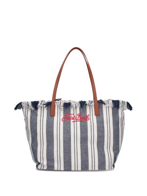 MC2 Saint Barth large City striped fringed tote bag - White - zdjęcie produktu nr 1