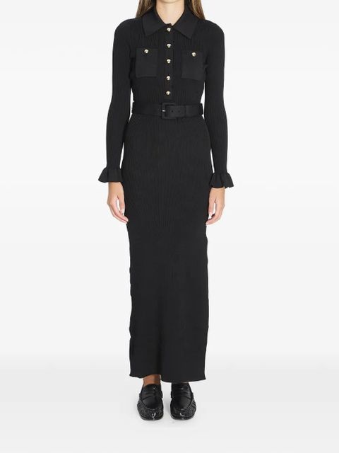 Self-Portrait ribbed frill maxi dress - Black - zdjęcie produktu nr 1