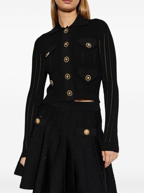 Balmain openwork-detailed ribbed-knit cardigan - Black
