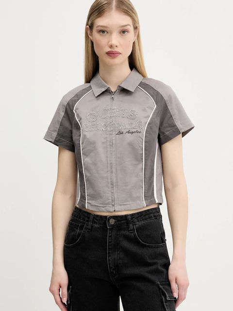 Guess Originals koszula damskie kolor szary slim z kołnierzykiem klasycznym W5GH0K WGB5B - zdjęcie produktu nr 1