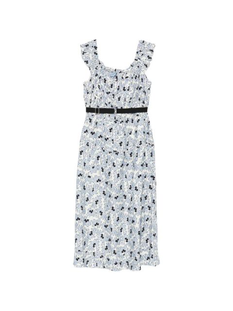 Prada floral-print belted midi dress - White - zdjęcie produktu nr 1