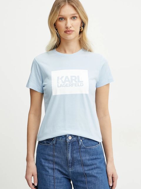 Karl Lagerfeld t-shirt bawełniany damski kolor niebieski ASW17010 - zdjęcie produktu nr 1