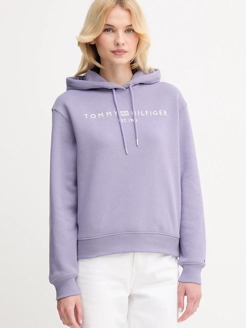 Tommy Hilfiger bluza damska kolor fioletowy z kapturem z aplikacją WW0WW43598 - zdjęcie produktu nr 1
