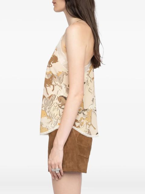 Zadig&Voltaire Christy horse-print lace-trimmed top - Neutrals