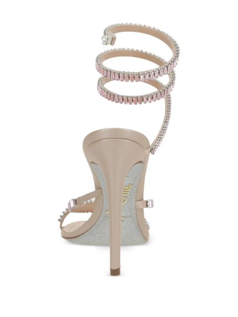 René Caovilla crystal-embellished spiral leather sandals - Neutrals