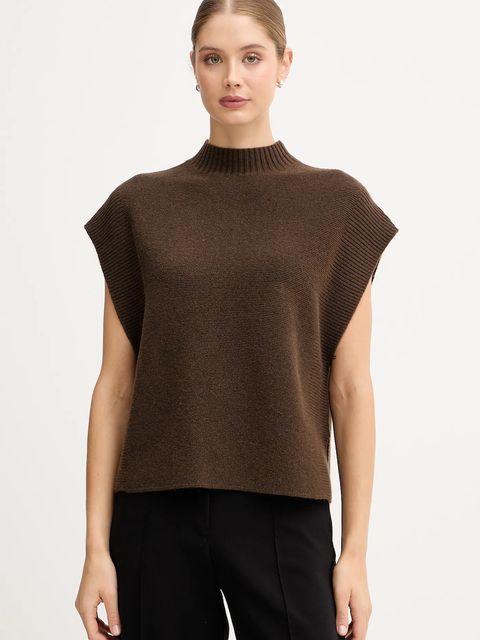 United Colors of Benetton kamizelka z dodatkiem wełny damski kolor brązowy z półgolfem 1244D10EF - zdjęcie produktu nr 1