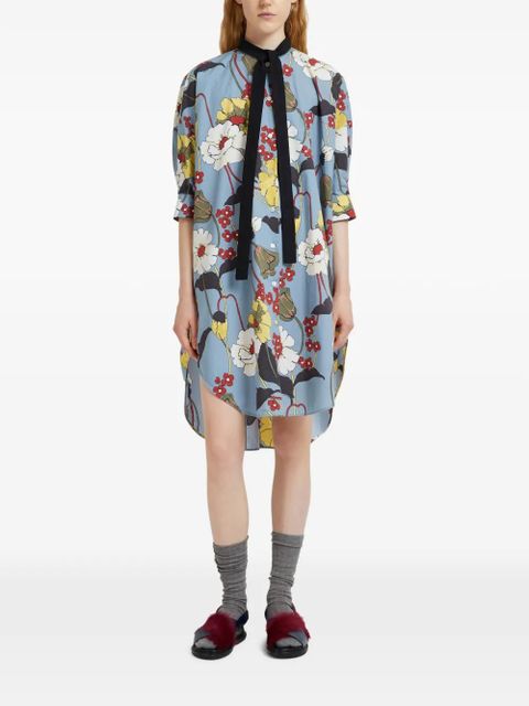 Marni neck-tie floral-print dress - Blue - zdjęcie produktu nr 2