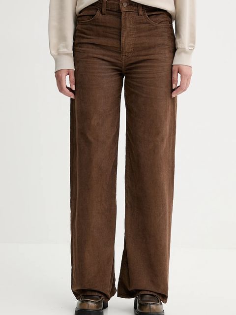Levi's spodnie sztruksowe RIBCAGE WL BRAIDED damskie kolor brązowy szerokie high waist 001US - zdjęcie produktu nr 1