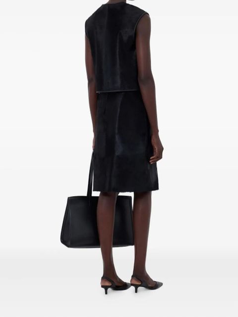 LouLou de Saison MYRA asymmetrical pony-effect leather midi skirt - Black