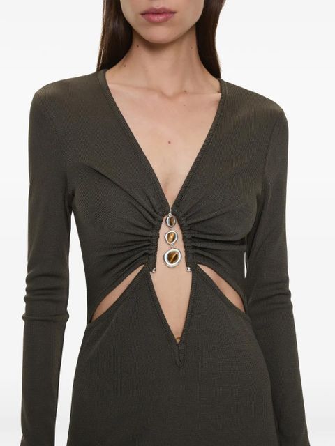 Christopher Esber crystal loophole long-sleeve midi dress - Green