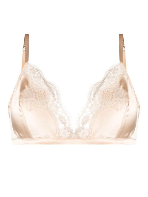 Dolce & Gabbana lace-appliqué silk-blend triangle bra - Neutrals - zdjęcie produktu nr 1