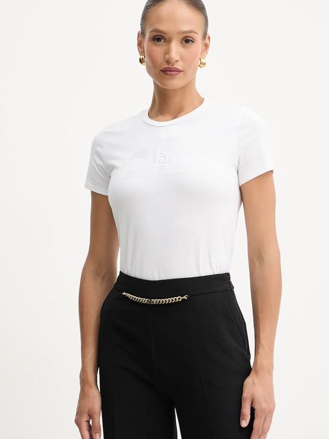 Elisabetta Franchi t-shirt bawełniany damski kolor biały MA00756E2 - zdjęcie produktu nr 1