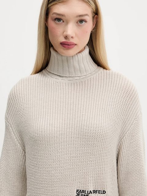Karl Lagerfeld Jeans sweter z wełną damski kolor beżowy z golfem A4W18020