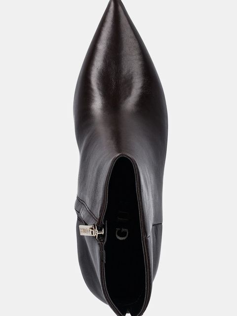 Guess botki skórzane HALISA damskie kolor brązowy na słupku FLFHAL LEA10