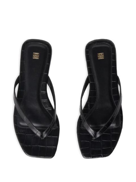 TOTEME croc-embossed leather flip flops - Black