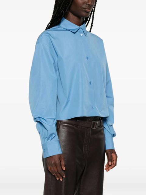 LOEWE Anagram-embroidered gathered-sleeve shirt - Blue