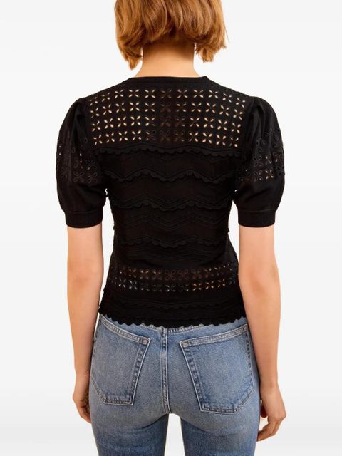 Ulla Johnson Marcelena eyelets-detail ruffled top - Black - zdjęcie produktu nr 2