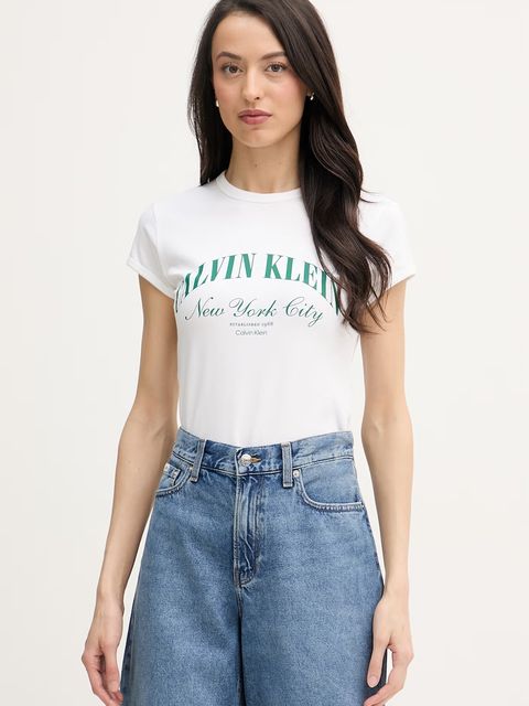Calvin Klein Jeans T-shirt damski bawełniany z elastanem - zdjęcie produktu nr 1