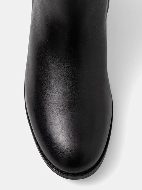 Lauren Ralph Lauren kozaki skórzane Justine II damskie kolor czarny na płaskim obcasie 802980557001