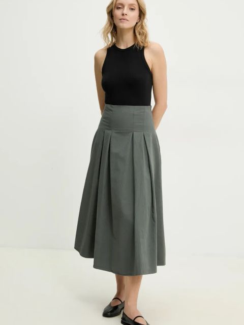 Answear.LAB spódnica bawełniana kolor zielony midi rozkloszowana