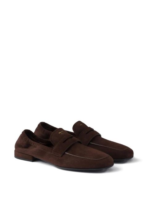 Prada logo-print suede loafers - Brown