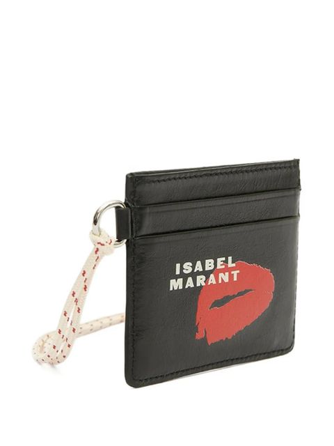 ISABEL MARANT logo-detail leather card holder - Black