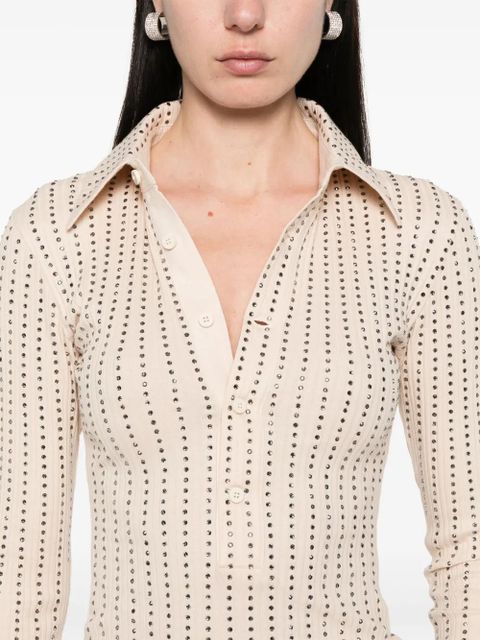 The Attico rhinestone-embellished polo shirt - Neutrals