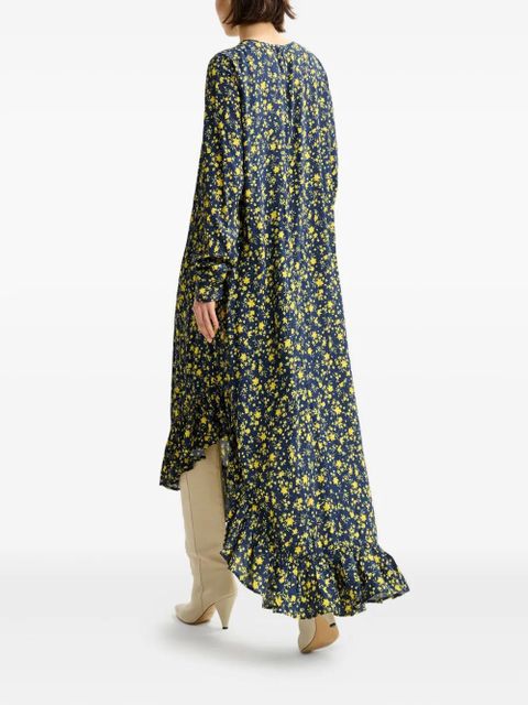 Essentiel Antwerp floral-print ruffled asymmetrical dress - Blue
