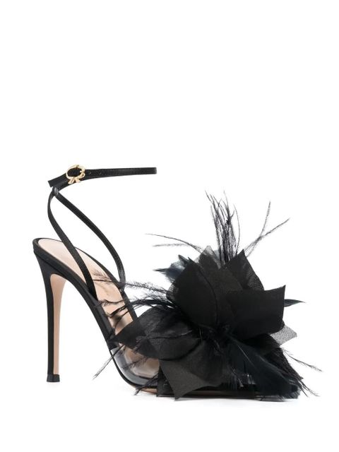 Gianvito Rossi Ynez 105mm feather-embellished sandals - Black - zdjęcie produktu nr 2