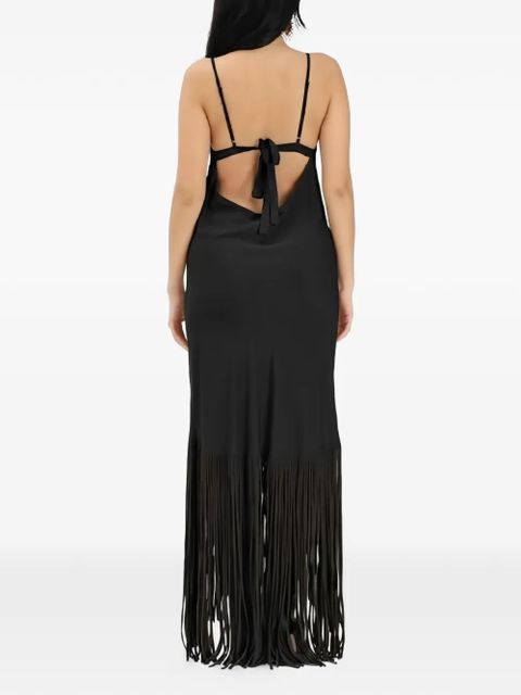 PINKO fringed V-neck maxi dress - Black - zdjęcie produktu nr 2
