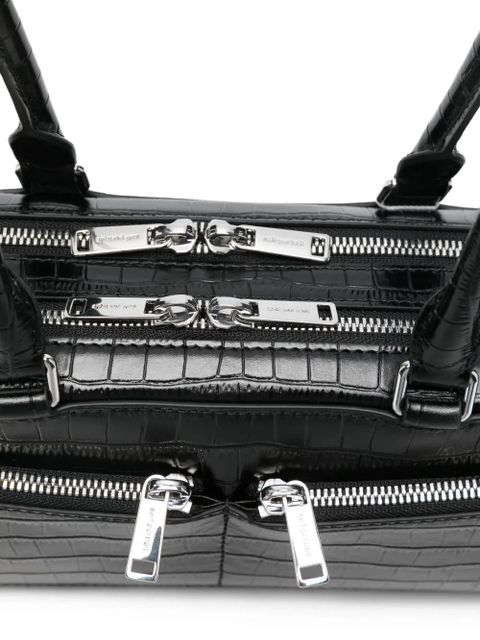 Self-Portrait crocodile-effect zip-top shoulder bag - Black