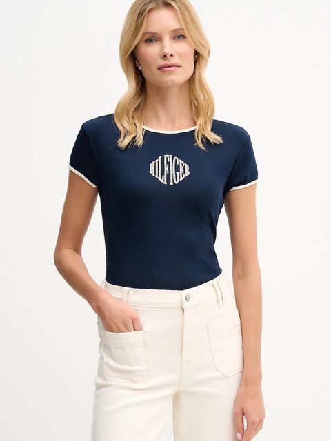 Tommy Hilfiger t-shirt bawełniany damski kolor granatowy WW0WW47881 - zdjęcie produktu nr 1