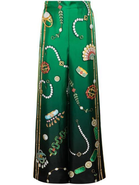 Casablanca graphic-print silk trousers - Green - zdjęcie produktu nr 1