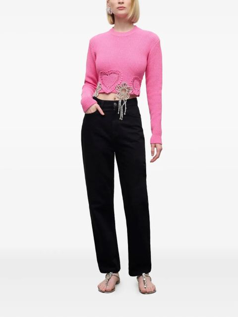 AREA crochet-flower crystal-embellished sweater - Pink