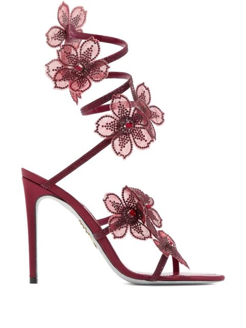 René Caovilla 105mm crystal-flower embellished sandals - Red - zdjęcie produktu nr 1