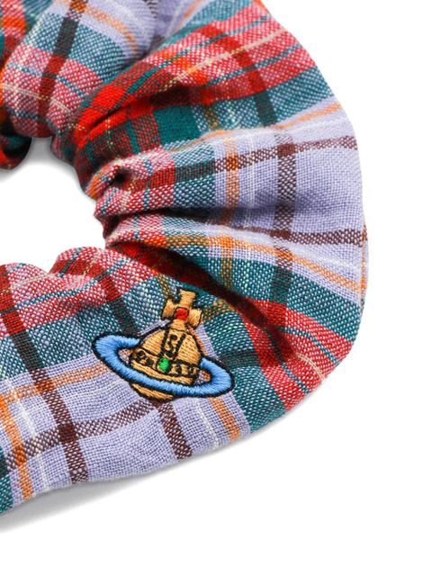 Vivienne Westwood embroidered plaid scrunchie - Purple