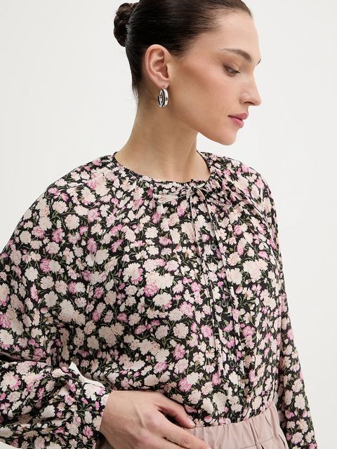 Weekend Max Mara koszula jedwabna CINEMA damska kolor czarny relaxed z wiązanym dekoltem 2615111111600