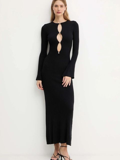 Bardot sukienka kolor czarny maxi rozkloszowana 59801DB