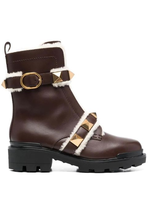 Valentino Garavani Rockstud-embellished biker boots - Brown - zdjęcie produktu nr 1
