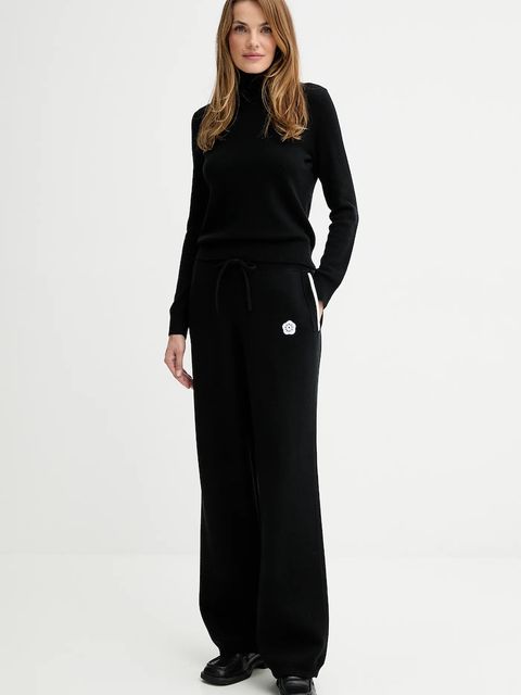 Kenzo spodnie z dodatkiem wełny damskie kolor czarny szerokie high waist FF62PA6003LF