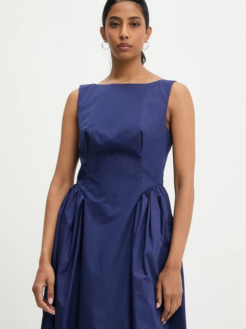 Answear.LAB sukienka bawełniana kolor granatowy midi rozkloszowana