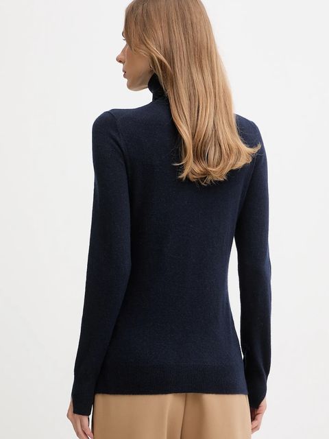 Sisley sweter z domieszką wełny damski kolor granatowy lekki z golfem 102HM2174