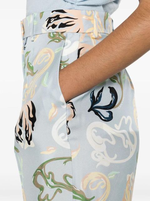 Lanvin graphic-print silk cropped trousers - Blue