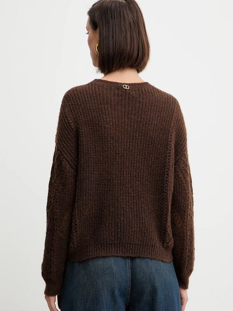 Twinset sweter z wełną damski kolor brązowy lekki 252TT3201
