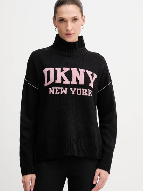 Dkny sweter damski kolor czarny z półgolfem DJ4R0386