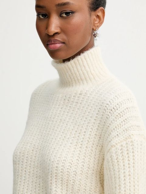 Calvin Klein Jeans sweter damski kolor beżowy ciepły z półgolfem LV044D361G