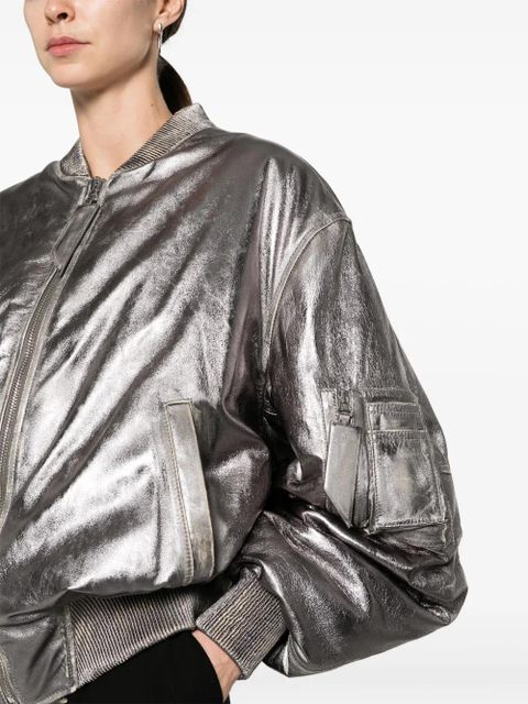 The Attico Anja metallic leather bomber jacket - Silver